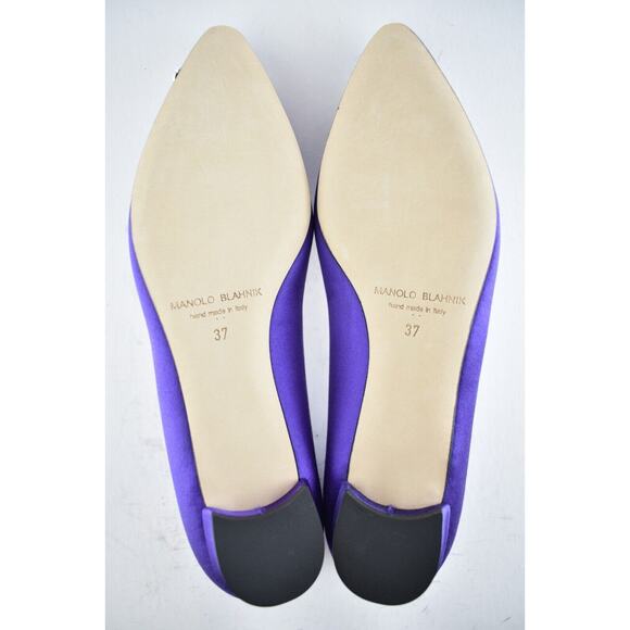 Manolo Blahnik Hangisi Violet Purple Satin Jewel Buckle Ballerina Ballet Flat 37 - Picture 12 of 12